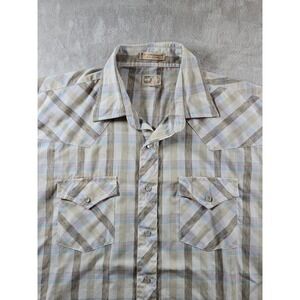Vintage Running Rancher Shirt Mens 17 Plaid Pearl Snap Western Work Chore *Read